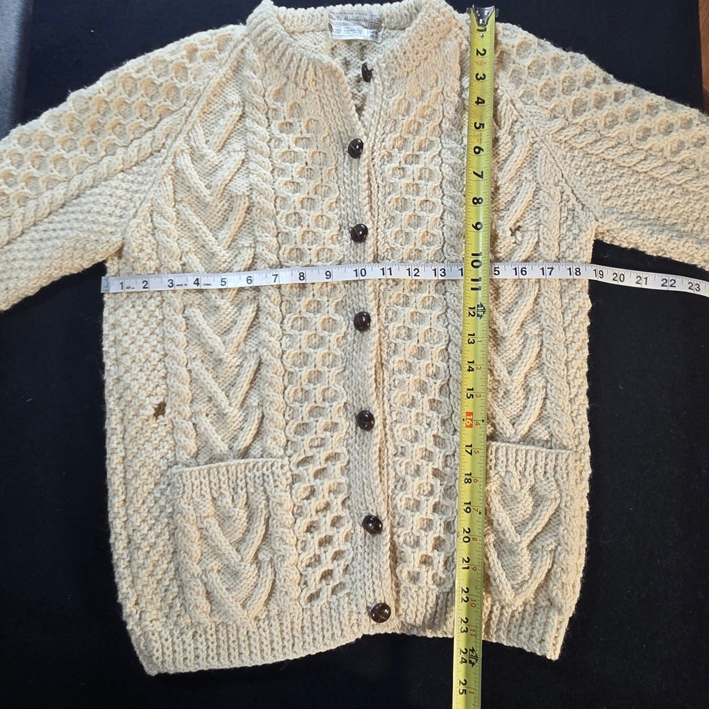 Vintage Handknits Irish Wool Cardigan Cream Aran Cable Knit Sweater Men M *flaw - Picture 5 of 12